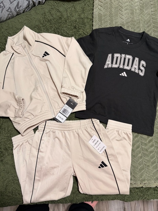 adidas Other - adidas Beige Track Jacket & Pants Set with Black Logo Tee